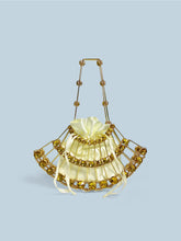 Mini sac à cocktail creux en métal tissé avec décorations en diamant doré et poignée à la main
